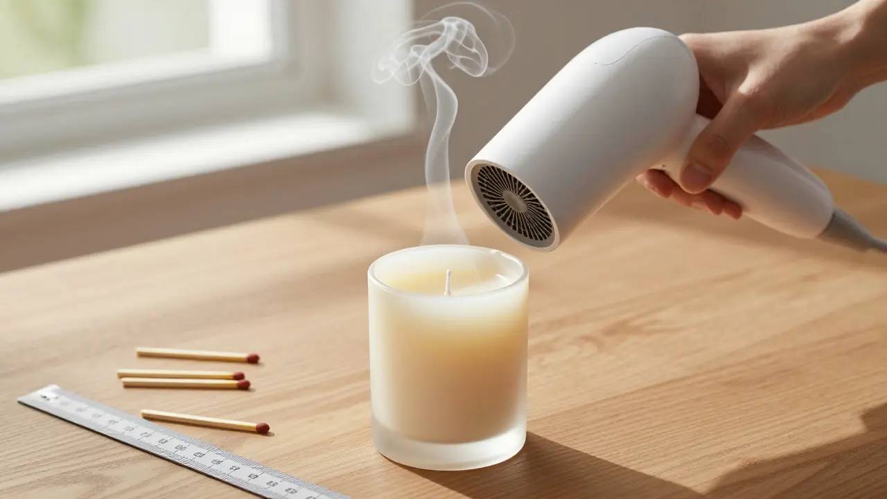 Rukou se ohřívá vosk u okrajů svíčky teplým vzduchem.