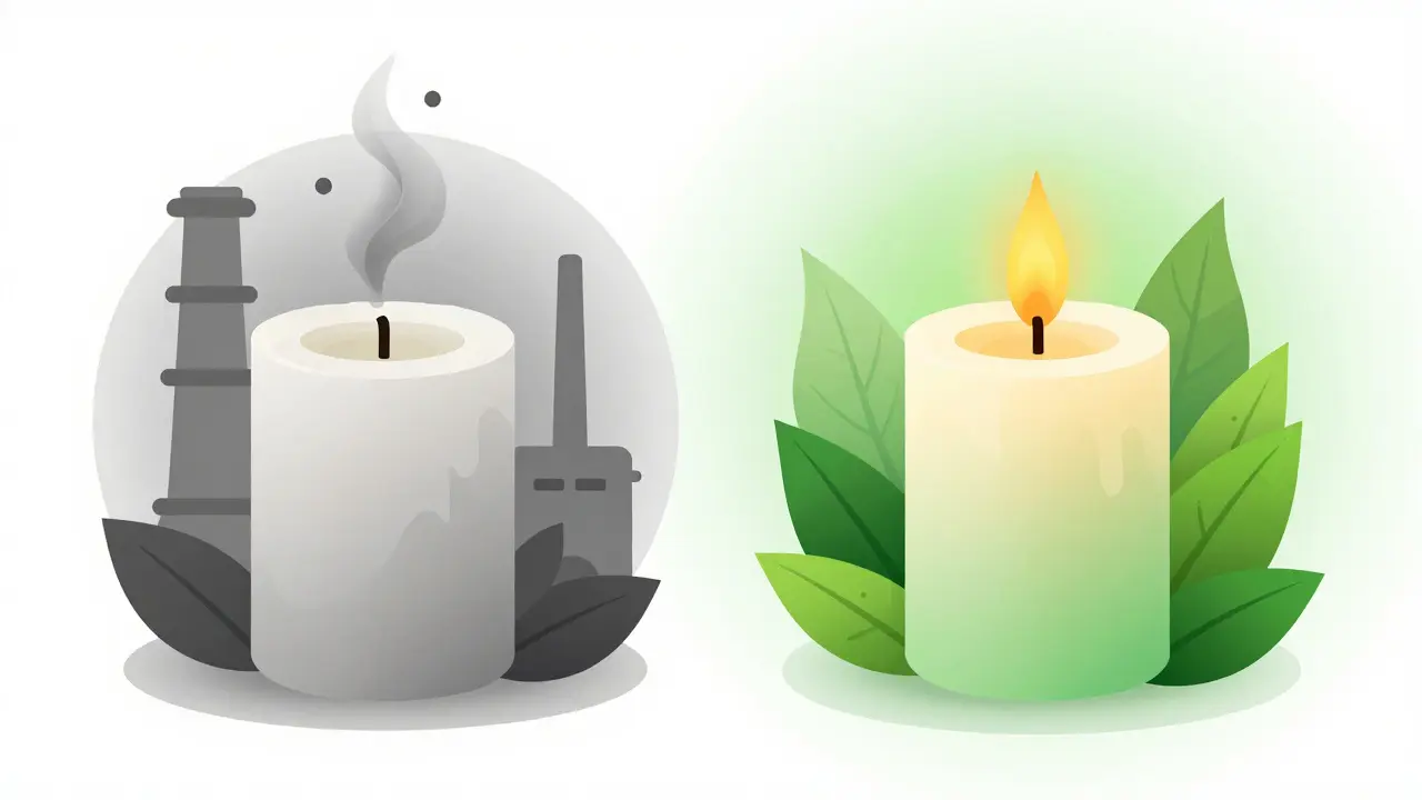 Konceptuální ilustrace srovnání čistého a černého plamene svíčky