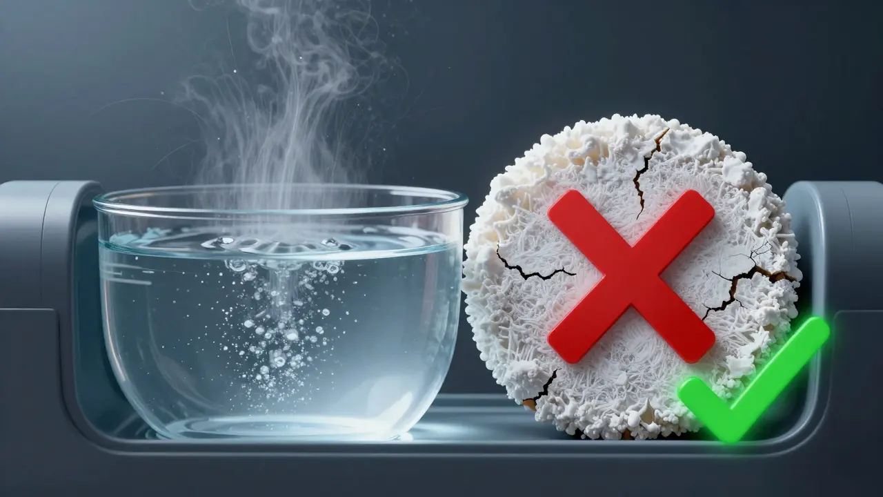 Vnitřní část difuzéru: čistá voda na jedné straně, usazeniny z minerálů na druhé.