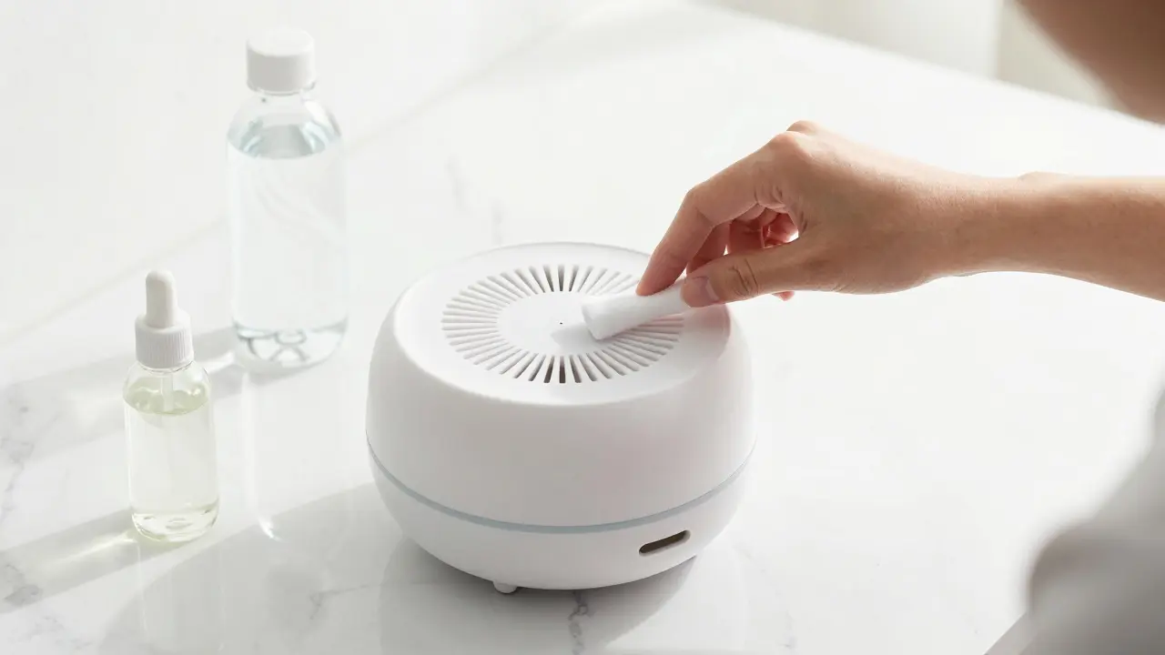 Čištění ultrazvukového disku difuzéru pomocí vatového tamponu a octa