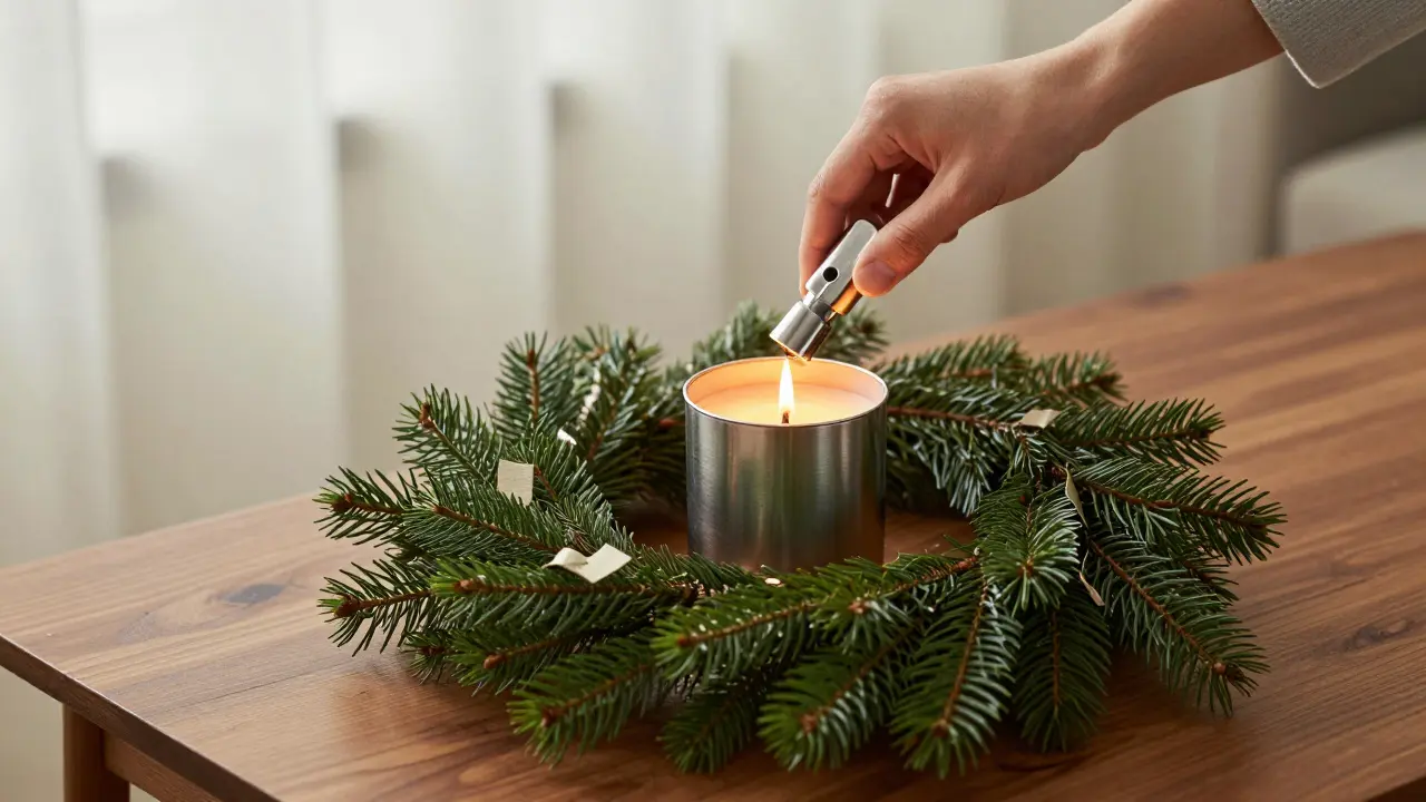 Hašení svíčky na věnci pomocí kovového hašeného nástroje