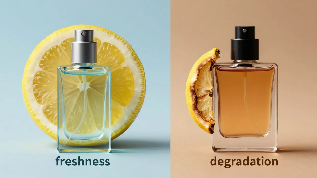 Konceptuální srovnání čerstvého a zoxidovaného parfému