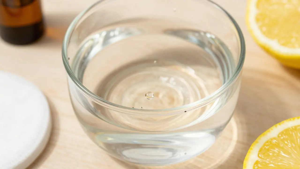 Makrofotografie průhledné vody a kapek oleje uvnitř skleněného kontejneru.