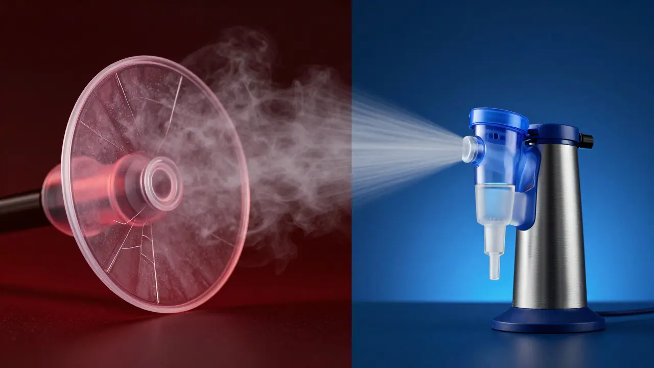 Srovnání nekvalitního plastového difuzéru s profesionálním nebulizérem.