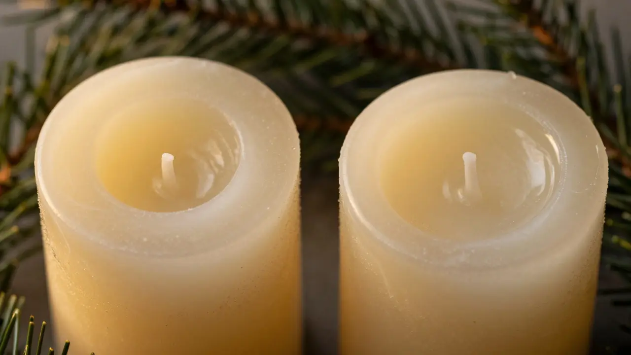 Srovnání tunelování vosku a správně rozpuštěného povrchu svíčky